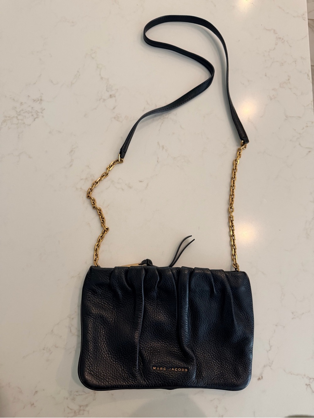 Marc Jacobs Black Pebbled Leather Crossbody with Gold Chain